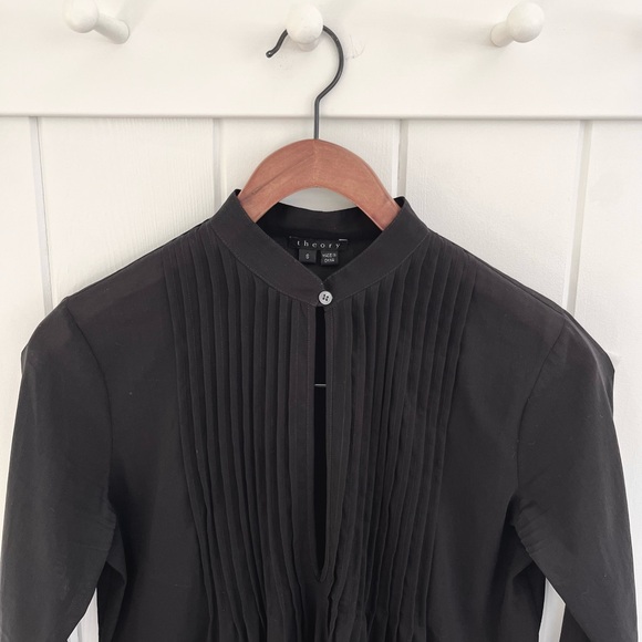 Theory Bianca High Neck Key Hole Pleated Semi Sheer Black Goth Girl Women Small - Picture 6 of 10